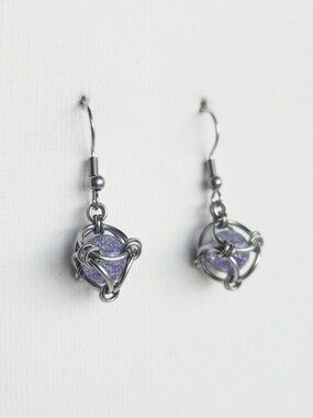 Fairy style purple quartz crystal gemstone and silver earrings